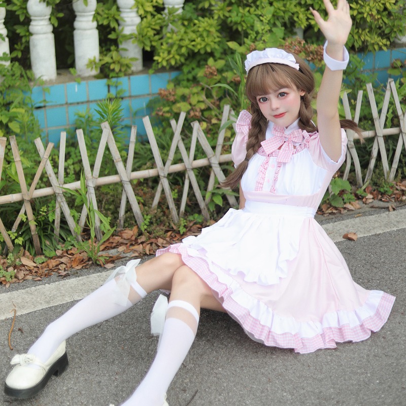 Anime Cosplay Cafe - Gaun Pelayan Merah Muda untuk Wanita
