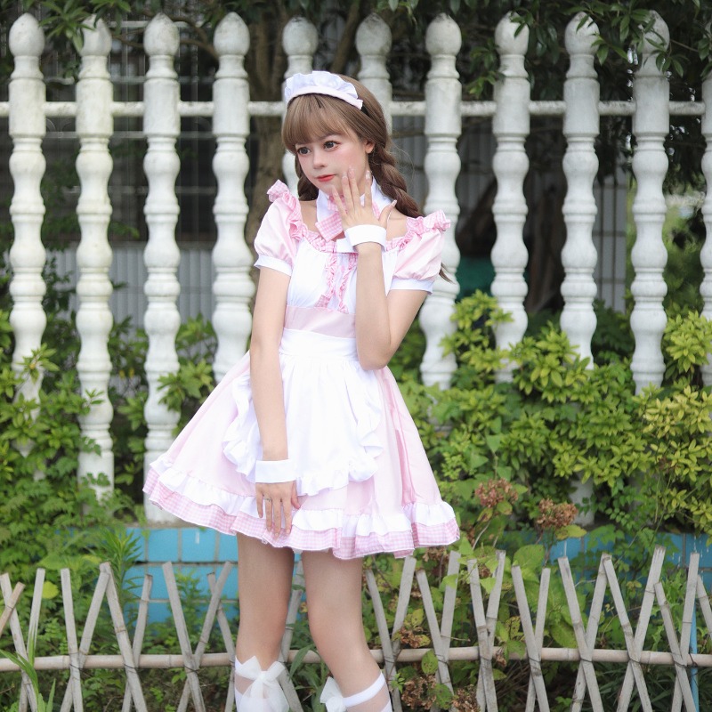 Gaun Pelayan Merah Muda untuk  - Anime Cosplay Cafe ulasan dan harga
